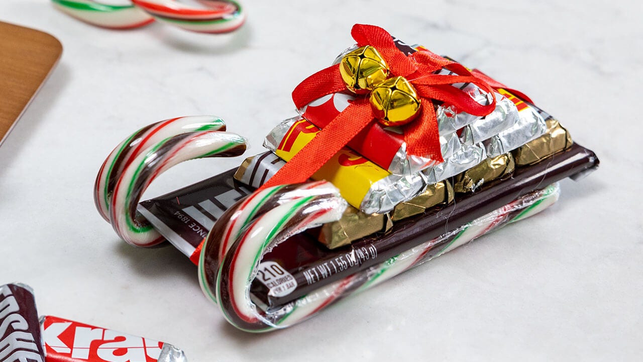 candy sleigh made of hersheys assorted chocolate candies