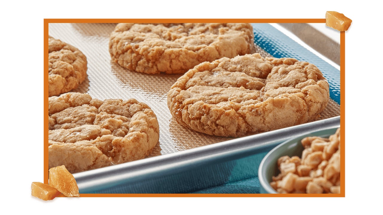 tray of freshly baked heath english toffee bits cookies