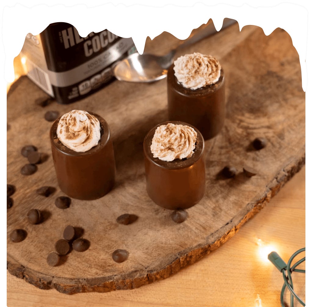 tray of freshly made hersheys edible chocolate shot glasses